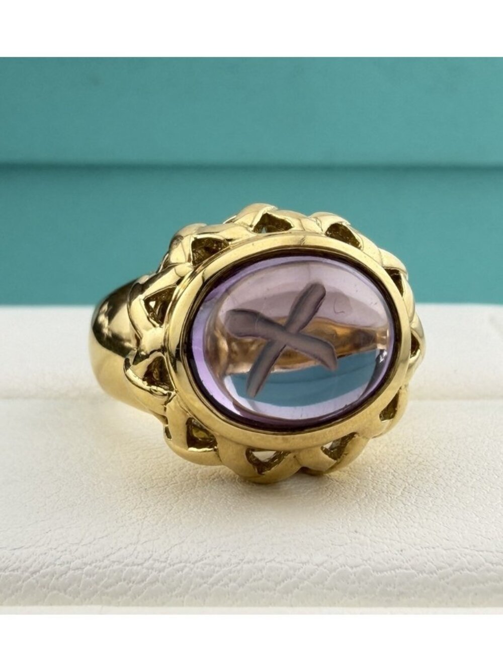RARE Tiffany & Co. 18k Amethyst Basket Ring Paloma Picasso Graffiti X Etched 12g